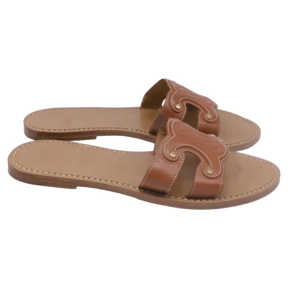 Celine Marina Slide Sandals in Brown Calfskin Leather